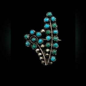Native American Sterling Silver Petit Point Snake Eye Turquoise Flower Pin